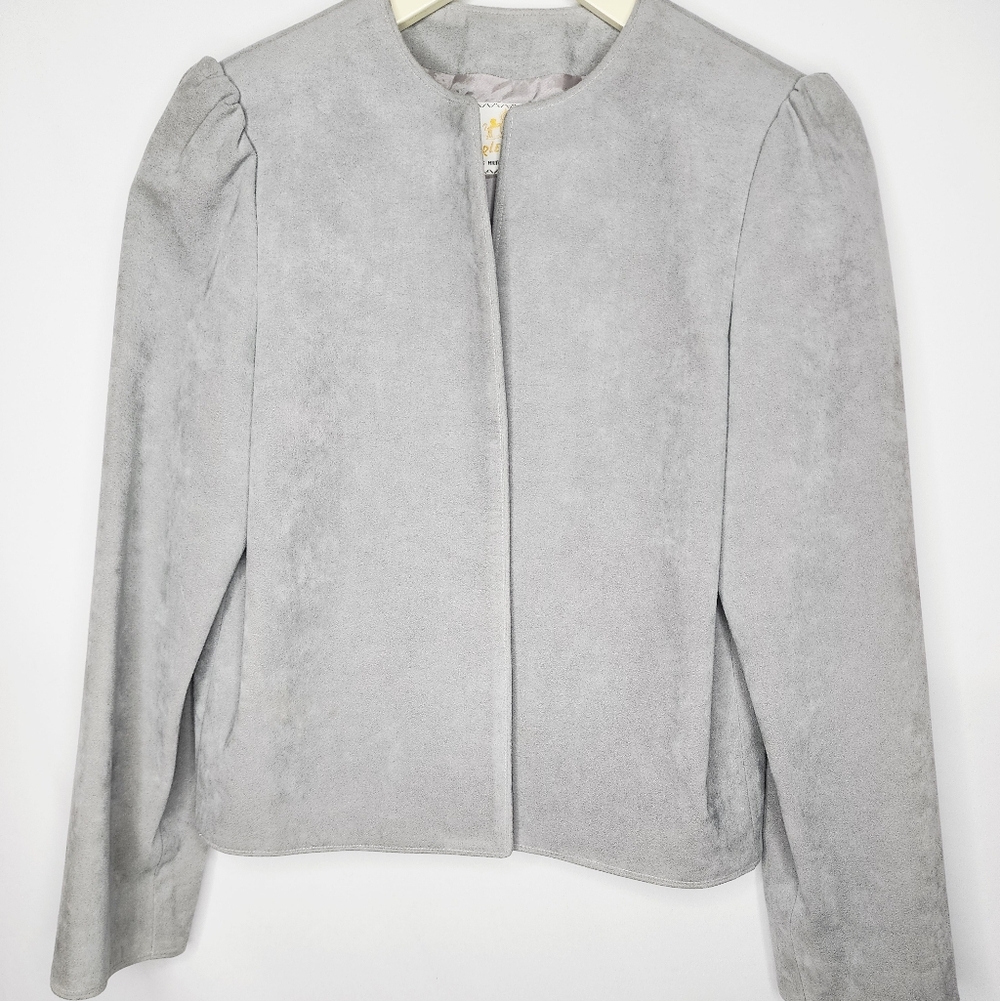 VTG Charley Chang Hong Kong Hilton Grey‎ Puff Sleeve Jacket Single Stitch Small